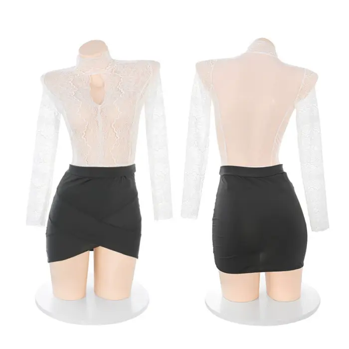 Delicate Secretary Lace See-Through Lingerie Set – Uniform Temptation - Image 6